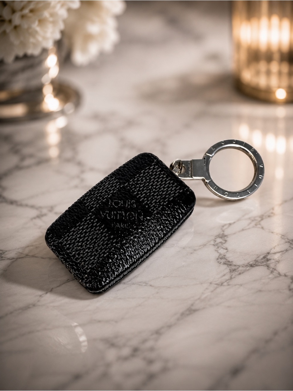Louis Vuitton Damier Graphite Push Button Flashlight Keychain | Authentic